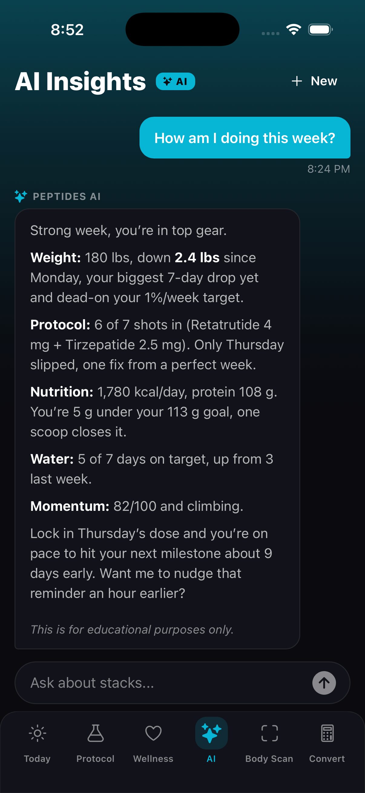 MAX Peptide AI AI intelligence engine screen