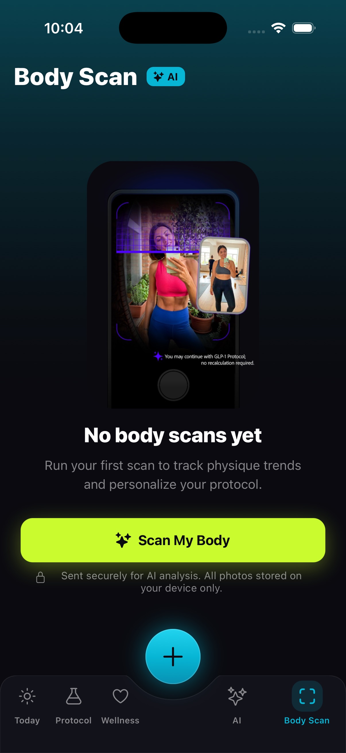 Peptides AI body scan progress screen